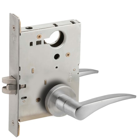 Grade 1 Passage Latch Mortise Lock, 12 Lever, A Rose, Satin Chrome Finish, Right-Handed
